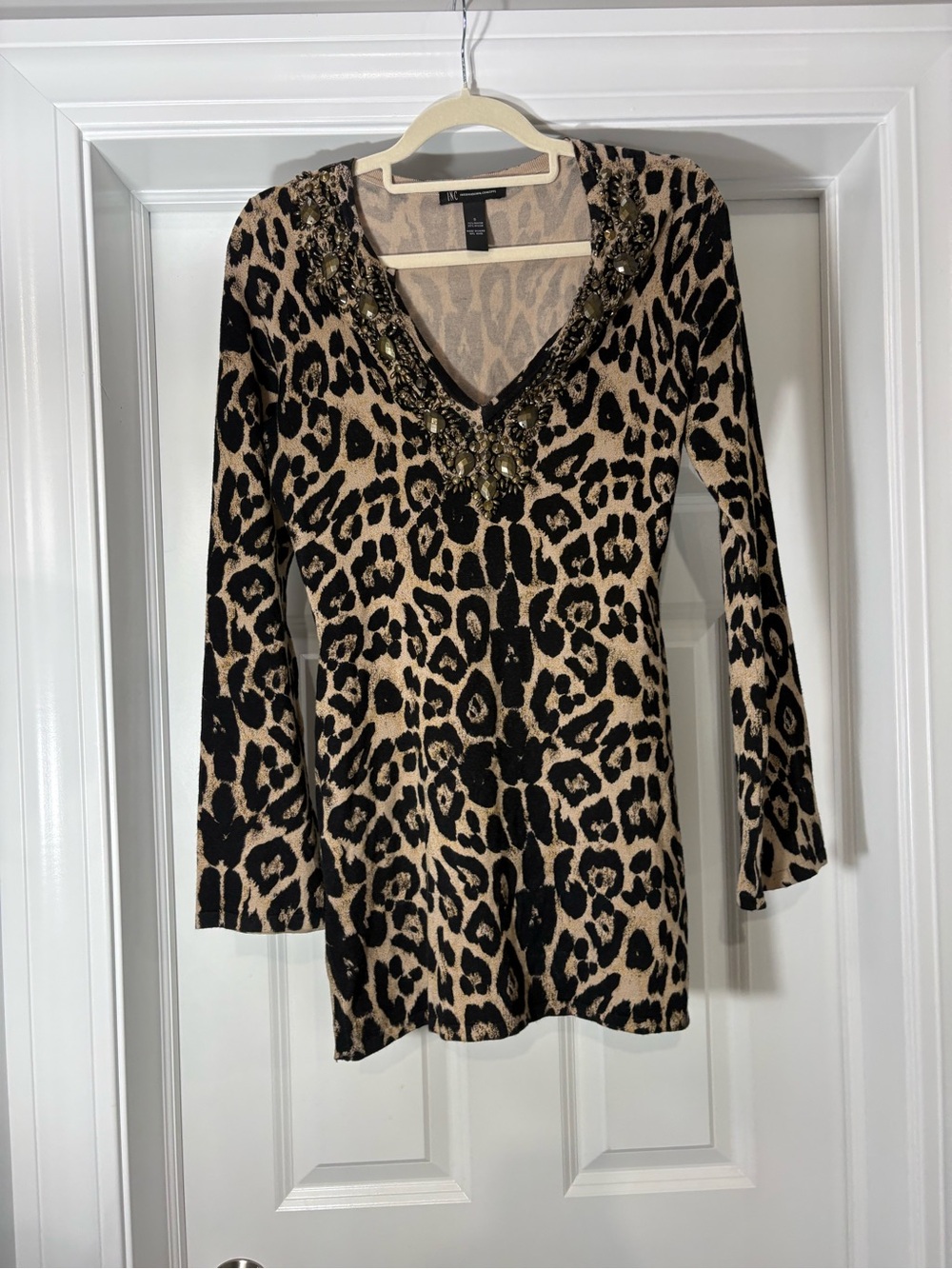 INC International Concepts Leopard Print V-Neck Tunic - Black & Tan